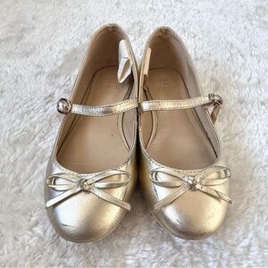 Janie and Jack Gold Metallic Bow Ballet Flat Shoes Little Girl Size 12